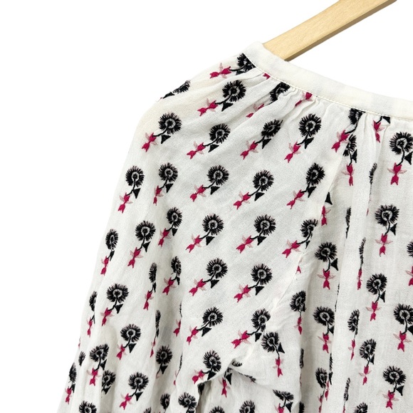 ROLLER RABBIT Blouse Cotton Ivory Embroidered Floral Split Collar Peasant - Picture 4 of 7